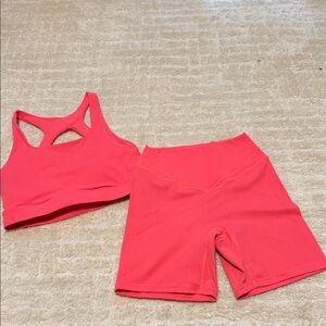 Aoxjox Coral Sports Bra and Shorts Set